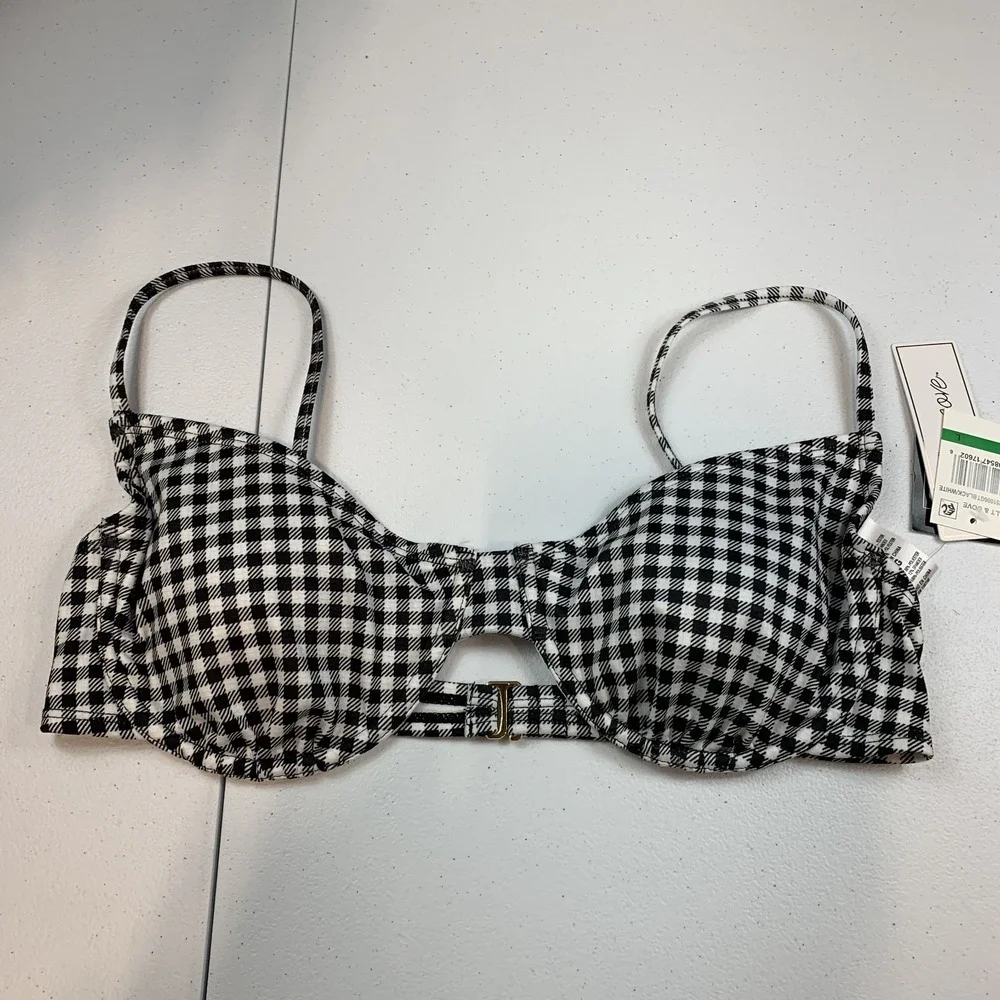 Salt & Cove Junior's Swim Bikini Top L Black White Gingham Plaid Underwire